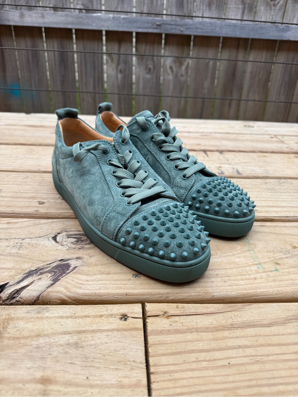 Men's Louis Vuitton Suede Spiked Toe Lace-Up Sneakers in Teal